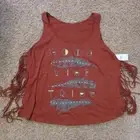 NWT Rue21+ Freeze 1X Brown Fringed Sides Tank Top Good Vibe Tribe Feathers