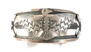 Navajo Hand Stamped Sterling Silver Thunderbird Cuff Bracelet by Kevin Yazzie