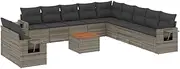 vidaXL Grey Poly Rattan Garden Sofa Set 12 Piece Patio Furniture Modular Outdoor Lounge with Cushions
