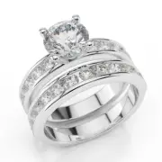 1 3/4 CT Diamond Engagement Ring Set Round I/VS2 18K White Gold Size Selectable