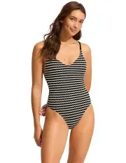 [Seafolly] Mesh Effect V Neck One Piece in Black