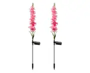 2 Pack Solar Hyacinth Flower Lights Garden Stake Violet Flower Lights for Pathway Patio Garden Decor - Pink