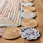 Rug Square Natural Jute & Cotton Handmade Carpet Living Room Area Rug Farmhouse
