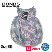 Bonds Baby Size 00 (3-6 mths) Bubblesuit Stretchies Purple with White Flowers