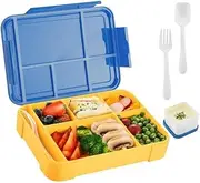 Bento Lunch Box for Kids, 1330ML Bento Box Adult Lunch Box with 6 Compartment, Leakproof Snack Boxes with Utensil Sauce Dressing Containers ，Leakproof, Microwave, Dishwasher (BL)