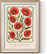 Framed Canvas Wall Art, Vintage Red Poppy Flower Print with Inspirational Quote-Rustic Botanical Decor for Bedroom, Living Room, Or Office
