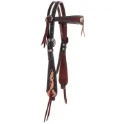 Western Natural Leather One Brow band Headstall with Overlay Design