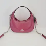 Coach CW036 Carmen Mini Crossbody Crinkled Pink Patent Leather Handbag Purse Bag