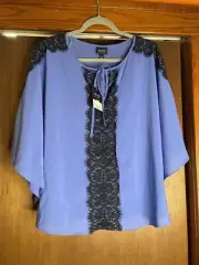 Nicole by Nicole Miller blouse top M Open Sleeves Tie Boho Amparo blue lace