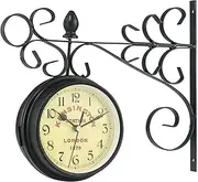 Retro Antique Style Wall Clock Double-Sided Station Clock Garden Clock Weatherproof Outdoor Nostalgia Station Clock with Double-Sided Dial Metal Wall Clocks Outside Silent Quartz C