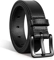[Vonmelli] Nickel Free Leather Belt for Men, TSA Approved Non-Metal Men's Belt for Jeans with Hypoallergenic Black Buckle