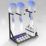 Tennis Racket Storage Rack,Racket Storage Rack, Mobile Display Rack，Badminton Racket Display Storage Rack, Commercial Rolling Tennis Racquets Organizer Cart, for Gym/School/Retail Store, wit
