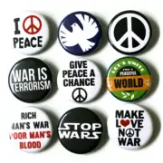 Peace Anti-War Badges 1" Buttons Pins x 9 - Size 25mm Badge