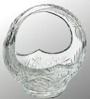 VINTAGE Glassware Lead CRYSTAL BASKET Bowl Hand Cut STAR BURST SWIRL 8” X 8”