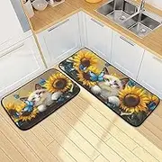 XYMZR Scottish Fold Cat Kitchen Mat for Floor, 2 Piece, Non Slip Washable Kitchen Rugs for Kitchen & Home Decor, Sink, Bathroom 19.7” x 27.6” + 19.7” + 47.2”