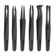 6Pcs Precision Plastic Tweezers Kit 120mm Anti-static Craft Tweezers Set Black