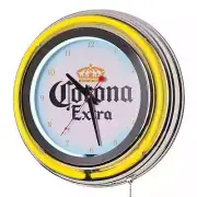 Corona Retro Neon Clock Round Design Flashing or Static Yellow Light