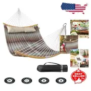 Portable 2-Person Quilted Hammock with Pillow & Curved Spreader Bar - Aqua Green