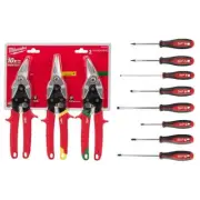 Milwaukee Straight-Cut Offset Aviation Snip (3-Pack) + Screwdriver Set (8-Piece)