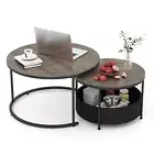 Round Coffee Table Set of 2 80cm & 60cm Circle Cocktail Table Nesting Side Table