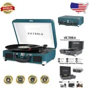 Portable 3-Speed Bluetooth Record Player with Built-in Speakers | Blue Coral