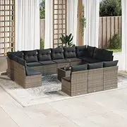 Patio Furniture Sets 14 Piece Garden Sofa Set with Cushions Grey Poly Rattan