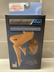 Loving Comfort Size MEDIUM BEIGE Compression Fashion PANTYHOSE 15-20 mmHg NEW