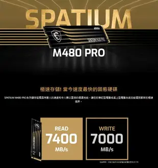 MSI 微星 SPATIUM M480 PRO 2TB PCIe 4.0 NVMe M.2 SSD固態硬碟