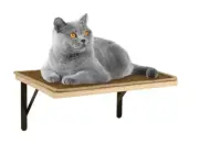 DECOSIS Cat Floating Wall Shelves with Handcrafted Scratching Mat 1pcs, Wooden
