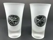 PRINCESS CRUISES SHOT GLASSES DOUBLE SIZE STARFISH SET OF 2 FROSTED PEWTER LOGO