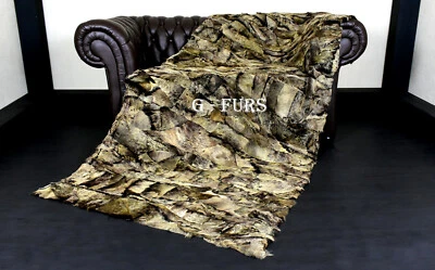 Luxury Real Golden Brown Shearling Sheepskin Fur Throw - Rug - Carpet
