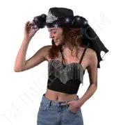 HAT BLACK Light Up Cowgirl Hat, Bride Western Hats Brim Bridal Women Weddings