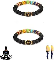 [GRYPIT] Pulsera Arus 7 Chakras, Pulsera Arus 7 Chakras Original, 7 Chakra Bracelet with Real Stones, Healthbangle Lymphatic Drainage Chakra Bracelet for Women and Men ， 8mm Lava Rock Beaded