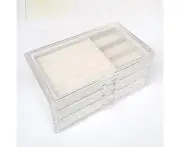 Beige Jewelry Organizer Box – 3 Layer Transparent Storage for Earrings with Compartments