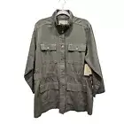 New! Michael Kors Army Green Denim Gold Button Front Longline Jacket, 3X