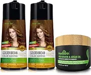 Herbishh Ultimate Combo Hair Color Shampoo Golden Brown 400ml Pack of 2 for Gray Hair + Argan Hair Mask 150gm for Conditioning & Hydration | Shampoo Para teñir el cabello | Long Lasting & DIY