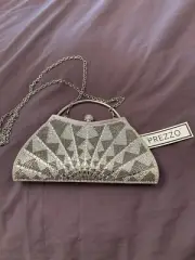 New Prezzo Silver Sparkle Art Deco Style Evening Bag With Detachable Strap