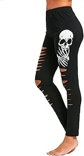 [Roshop] Women's Novelty Halloween Skull Pattern Elastic Drawstring Leggings Pants