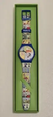 Swatch X Peanuts Smak Watch Snoopy Linus Lucy Comic Strip New with Box