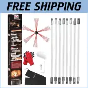 33ft Chimney Sweep Kit with Flexible Nylon Rods & Drill-Driven Rotary Brush