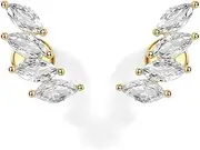 [PAVOI] 14K Gold Plated Sterling Silver Post Navette CZ Crawler Flat Back Earrings for Women | Small Cartilage Cubic Zirconia Stud Earring | Helix Piercing Jewelry
