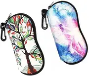 [FUWIND] 2 Pieces Sunglasses Soft Case Ultra Light,Neoprene Zipper Glasses Pouch,Portable Eyeglasses Bag with Hook for Stylish Portable Travel Glasses Case for Men, Women
