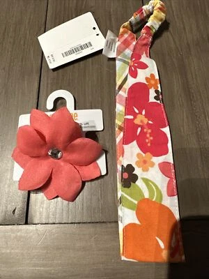 NWT Gymboree Aloha Sunshine hawaii flower Pony Tail Holder & headband lot 2