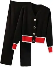 [Generic] Women 2 Piece Set Cardigan Sweater + Wide Leg Pants Suit Sport Two Piece Outfits