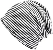 [HAMKVBPR] Women's Knitted Hat Cotton Knit Cap Striped Thin Section Head Wrap Cap Breathable and Comfortable for Cold Weather
