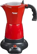 Bestron Viva Italia Electric Espresso Maker with Base, Holds 6 Espresso Cups: 180 ml, 480 Watt, Aluminium, Red