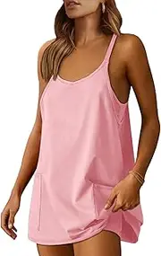 [Prinbara] Women 2023 Summer Sleeveless Mini Dress Casual Short Sundress Workout Tennis Athletic Onesie with Pockets