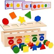 Wooden Sorting and Matching Montessori Toy for Toddler Kids, Baby Toy 12+ Months, XICEN Color and Shape Learning Game Educational Toy for 1,2,3,4,5 Year Old Children Boy Girl, Sensory Toy Gift