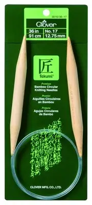 Clover 3016/36-17 No.17 Bamboo Circular Knitting Needles, 36"