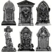 Graveyard Tombstones with Metal Stakes - 6 Unique Designs